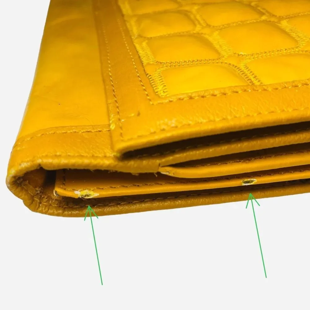 Vintage Nicole Lee Yellow Patent Faux Leather Clutch‎ Silver Turn Buckle Quilted